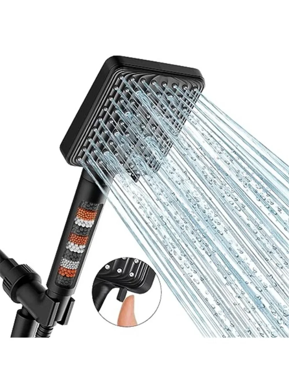 Filtered Shower Head Black 6 Modes High Pressure Handheld Shower Head